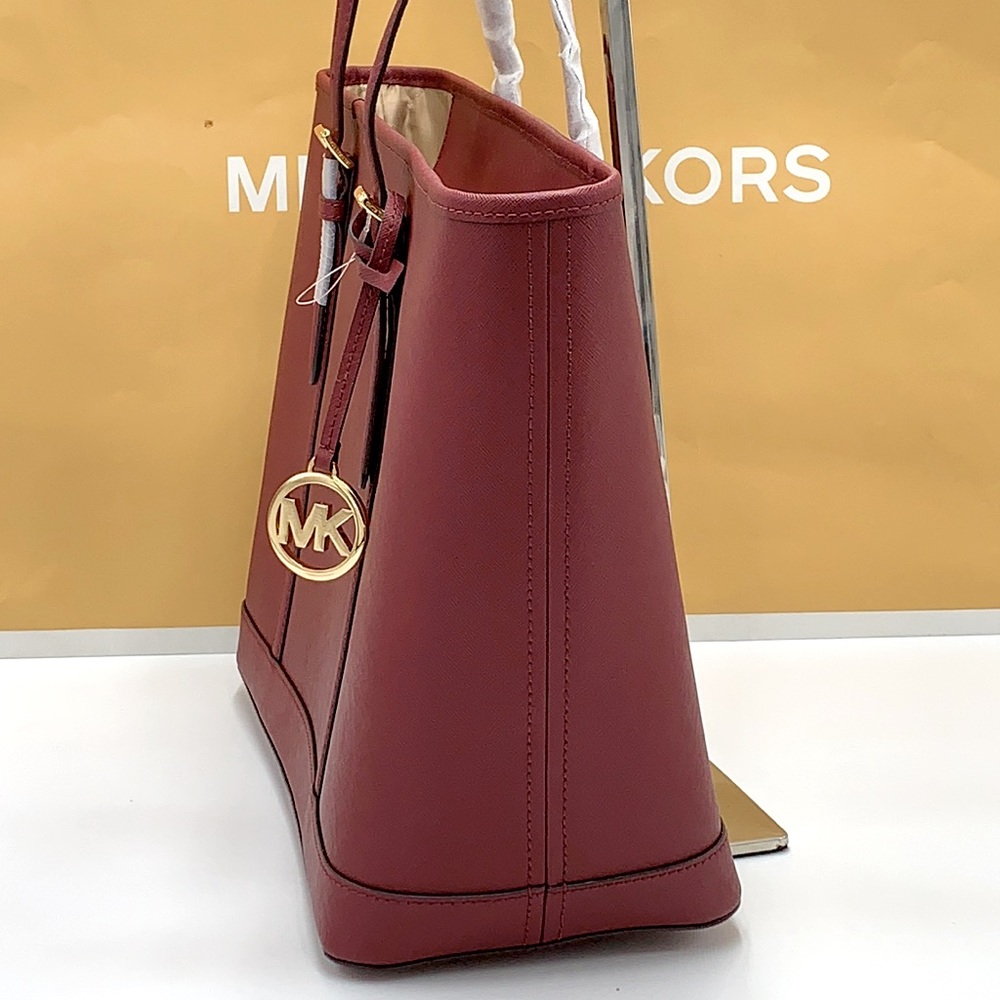 MICHAEL KORS 
Large Top Zip Shoulder Saffiano Leather Tote Bag Dark Cherry - Picture 6 of 15
